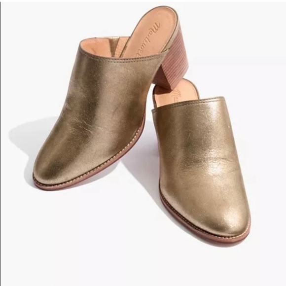 Madewell Harper Mules in Metallic Gold - Picture 2 of 9